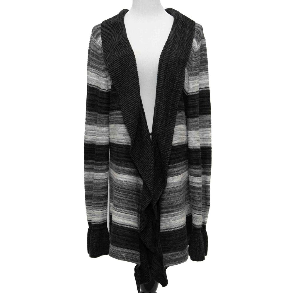 White House Black Market WHBM Ruffle Wool Blend Striped Cardigan Sweater Size XL